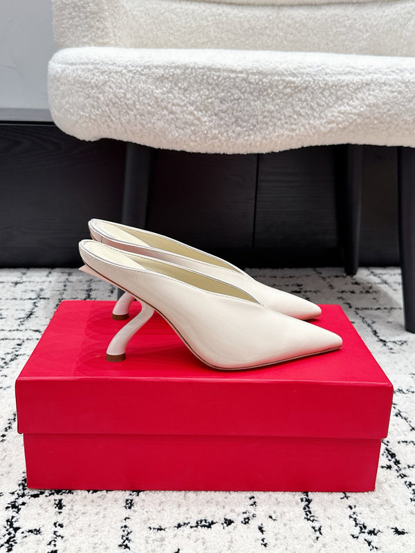 FG Itaca Pointed Toe Mules 9.5cm White Patent Leather 858413