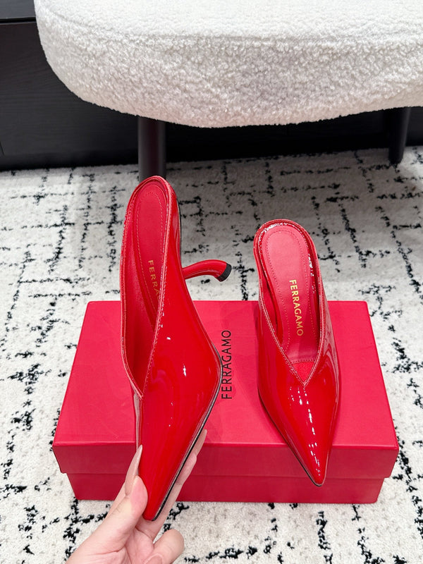 FG Itaca Pointed Toe Mules 9.5cm Red Patent Leather 858411