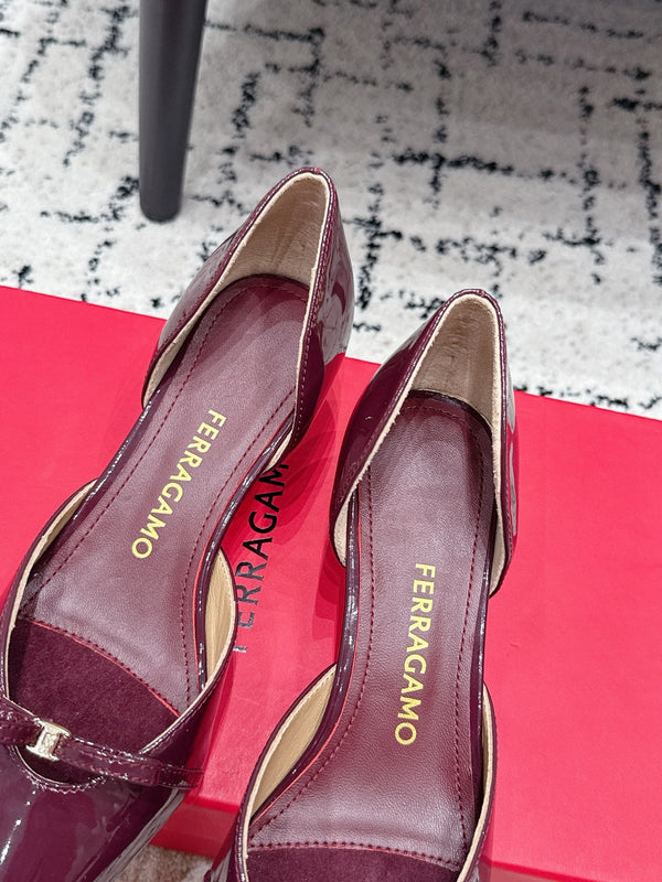 FG Gyoia Bow Pointed Toe Pumps 3.5cm Burgundy Patent Leather 848407