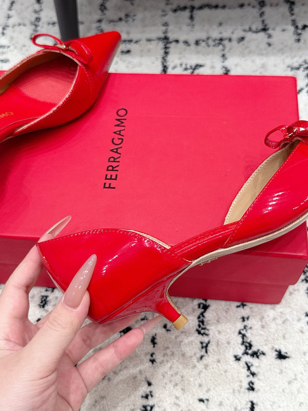 FG Gyoia Bow Pointed Toe Pumps 3.5cm Red Patent Leather 848406