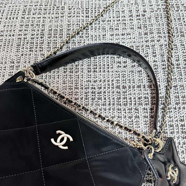 CC Coco Neige Clutch With Chain Star Charm 22cm Black Velvet
