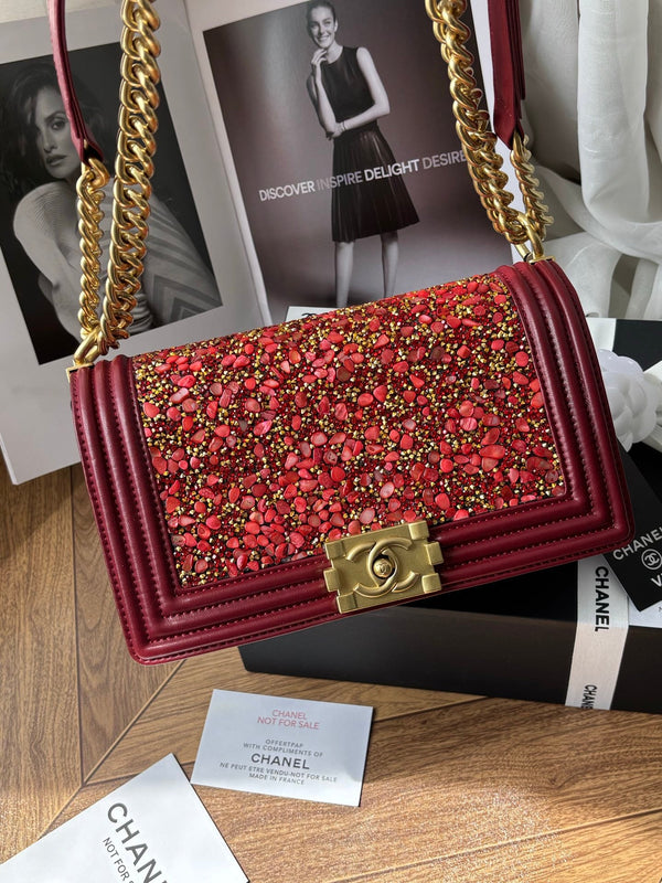 CC Le Boy Flap Bag Crystal Embellished 25cm Red GHW 158379