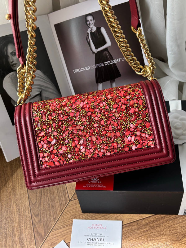 CC Le Boy Flap Bag Crystal Embellished 25cm Red GHW 158379