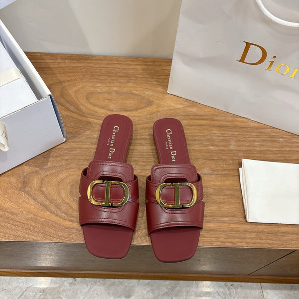 CD Montaigne Slides Buckle Burgundy Calfskin Leather 862371
