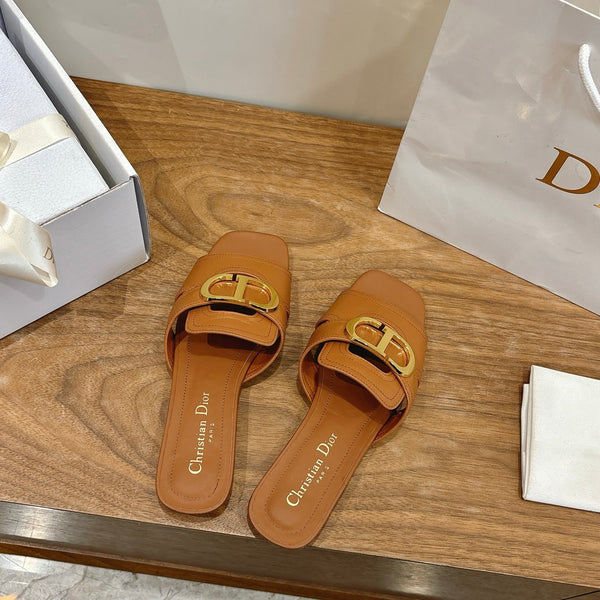 CD Montaigne Slides Buckle Camel Calfskin Leather 862370