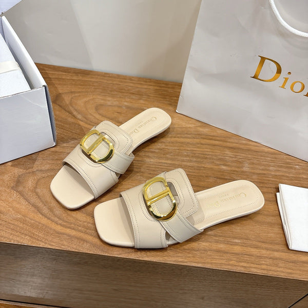 CD Montaigne Slides Buckle Light Beige Calfskin Leather 862369