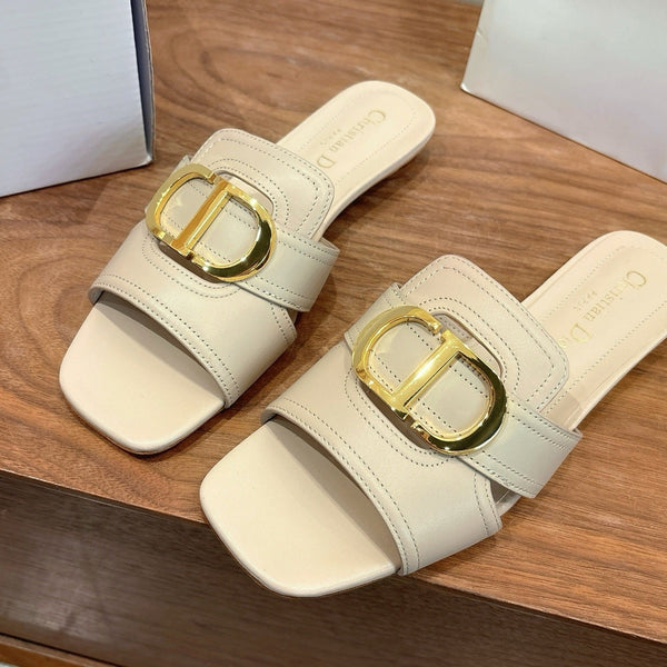 CD Montaigne Slides Buckle Light Beige Calfskin Leather 862369