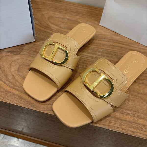 CD Montaigne Slides Buckle Beige Calfskin Leather 862368