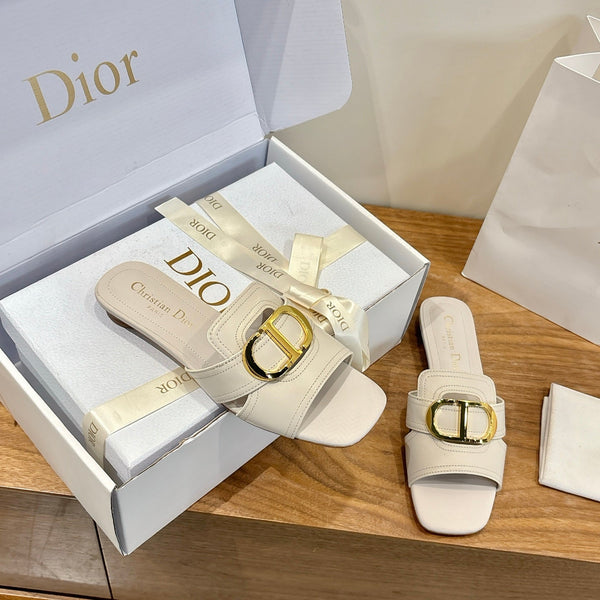 CD Montaigne Slides Buckle Cream Calfskin Leather 862365