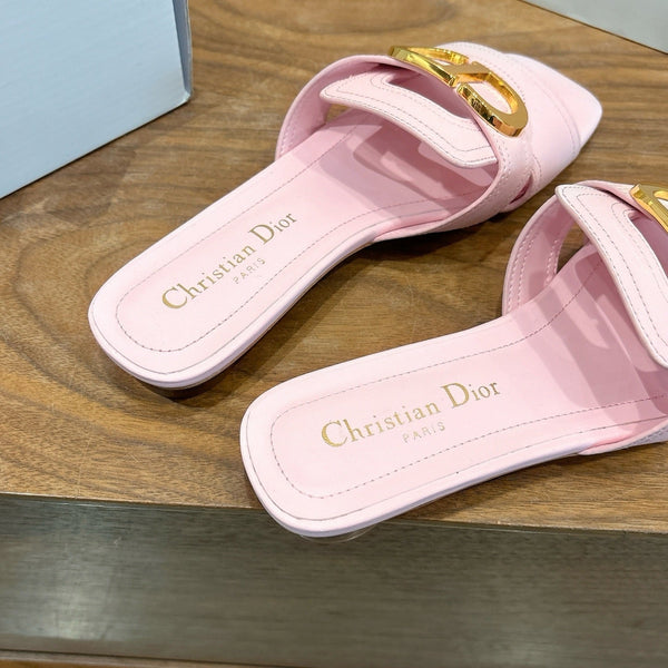 CD Montaigne Slides Buckle Pink Calfskin Leather 862364