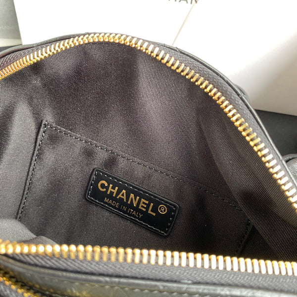 CC Front Zip Waist Bag Charm 34cm Black Lambskin