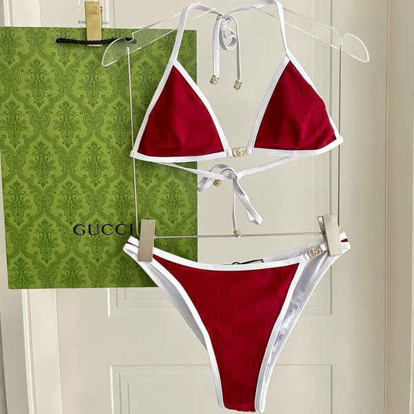 GG Jacquard Two-Piece Bikini Swimsuit Red 330771