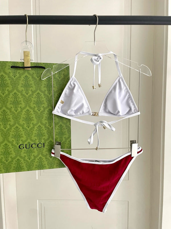GG Jacquard Two-Piece Bikini Swimsuit Red 330771