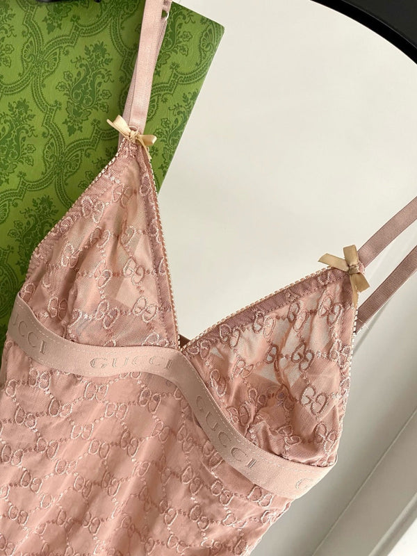 GG Embroidered Logo One-Piece Swimsuit Pale Pink 330782