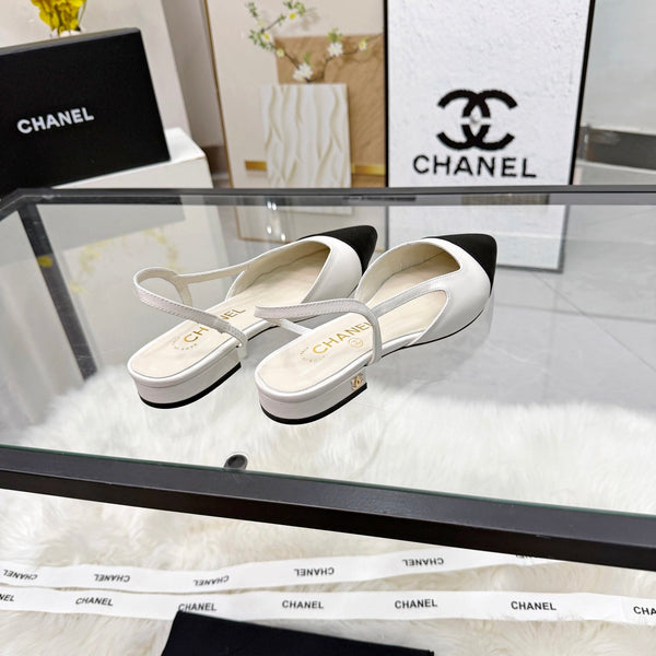 CC Slingback Flats White Cowhide Leather 873862