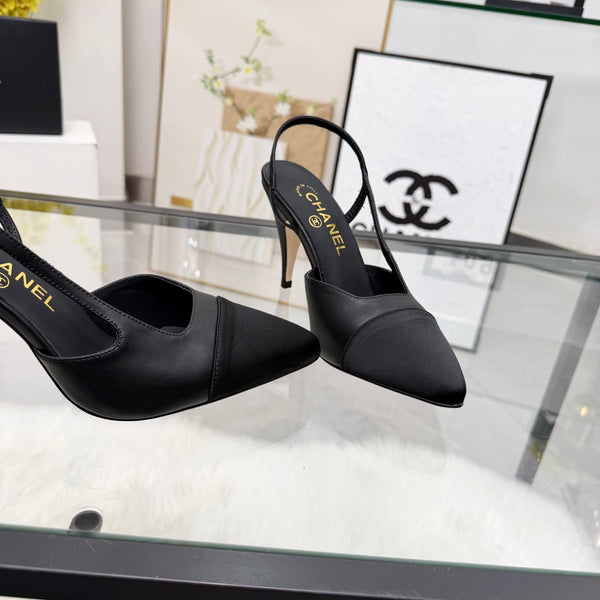 CC Slingback Pumps Black Cowhide Leather 873849