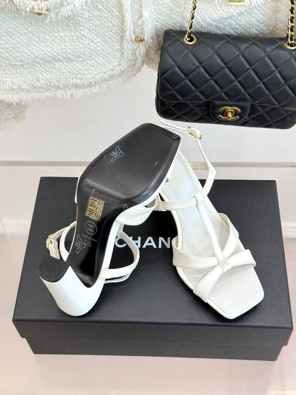 CC 26A Strappy Stiletto Sandals White Leather 878669