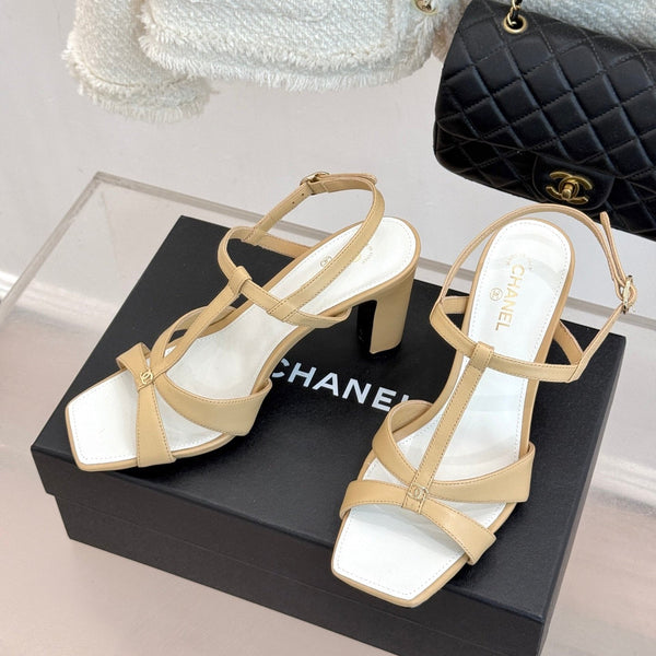 CC 26A Strappy Stiletto Sandals Beige Leather 878668