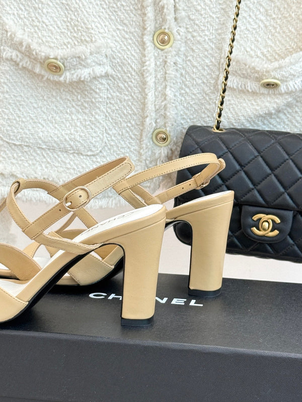 CC 26A Strappy Stiletto Sandals Beige Leather 878668