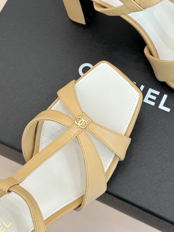 CC 26A Strappy Stiletto Sandals Beige Leather 878668