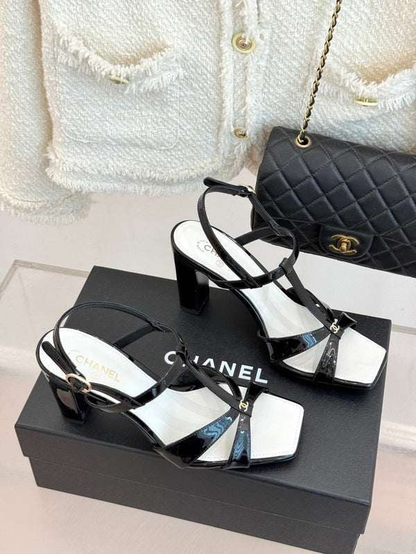 CC 26A Strappy Stiletto Sandals Black Patent Leather 878667