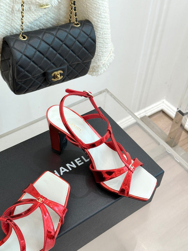 CC 26A Strappy Stiletto Sandals Red Patent Leather 878666