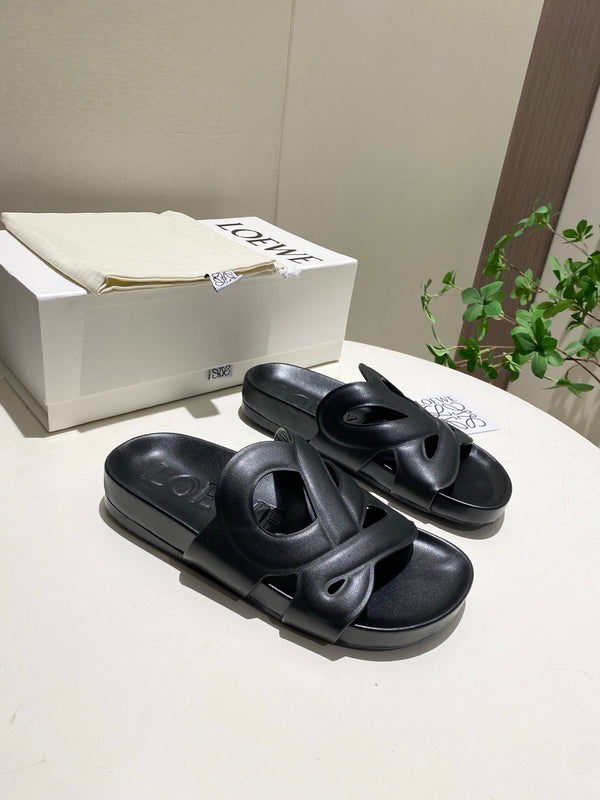 Loew Ease Monogram Slides Black Lambskin Leather 881378