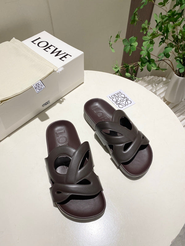 Loew Ease Monogram Slides Chocolate Lambskin Leather 881377