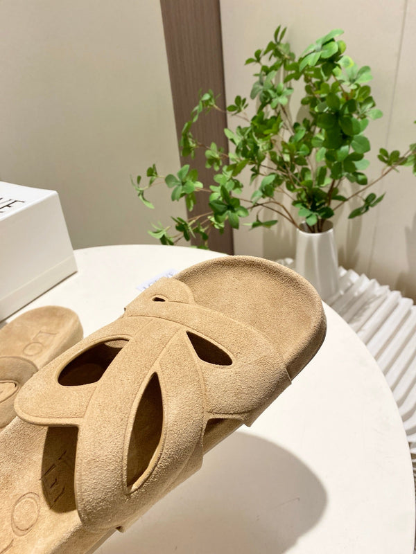 Loew Ease Monogram Slides Beige Suede Leather 881375