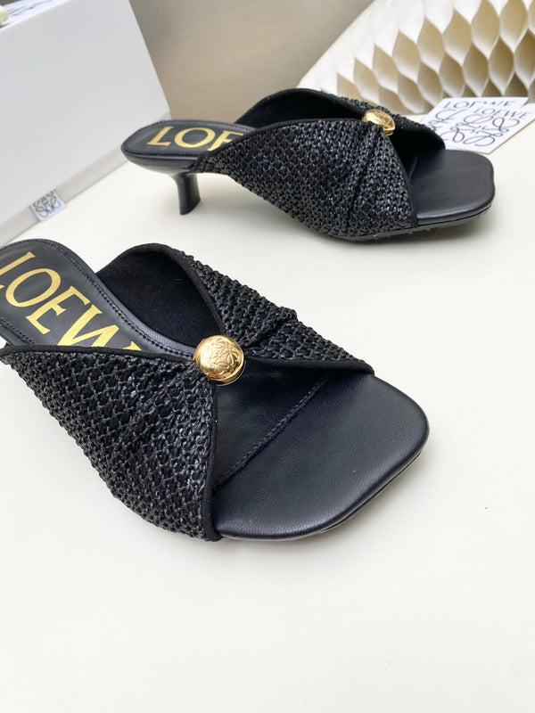 Loew Pebble Soft Sandals Black Lambskin Leather 881365