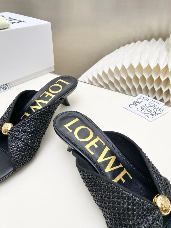 Loew Pebble Soft Sandals Black Lambskin Leather 881365