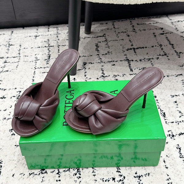 BV Knot Mule Sandals 9cm Chocolate Lambskin Leather 880936