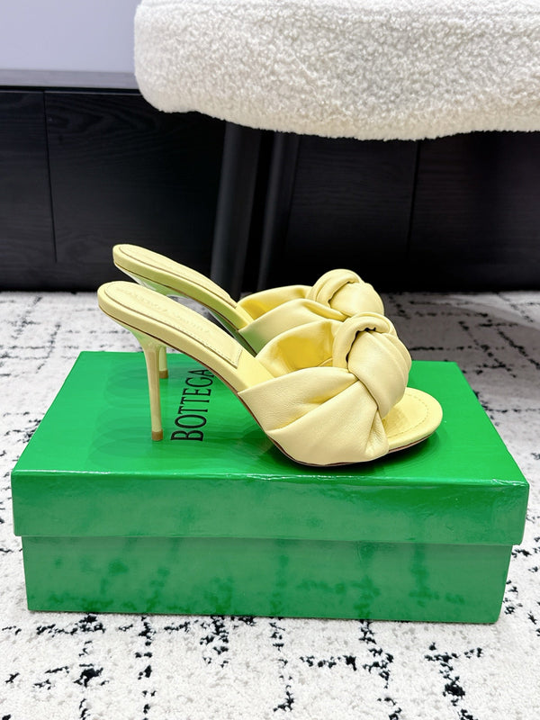 BV Knot Mule Sandals 9cm Yellow Lambskin Leather 880933