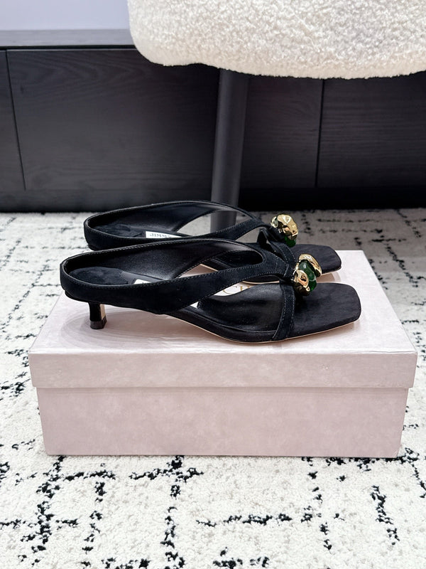 JC Emeri Stone Sandals 3cm Black Suede Leather 880816