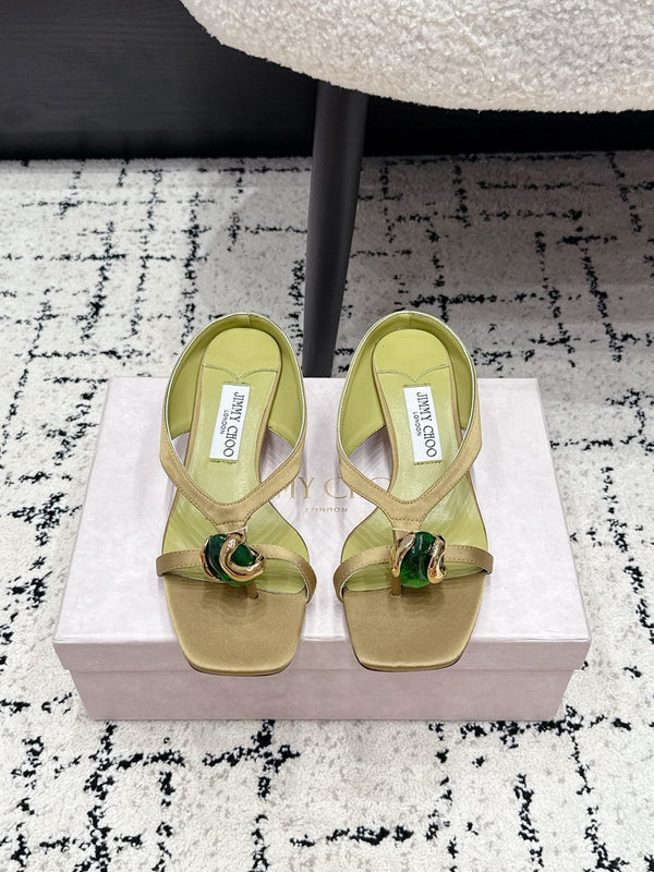 JC Emeri Stone Sandals 3cm Olive Green Suede Leather 880815