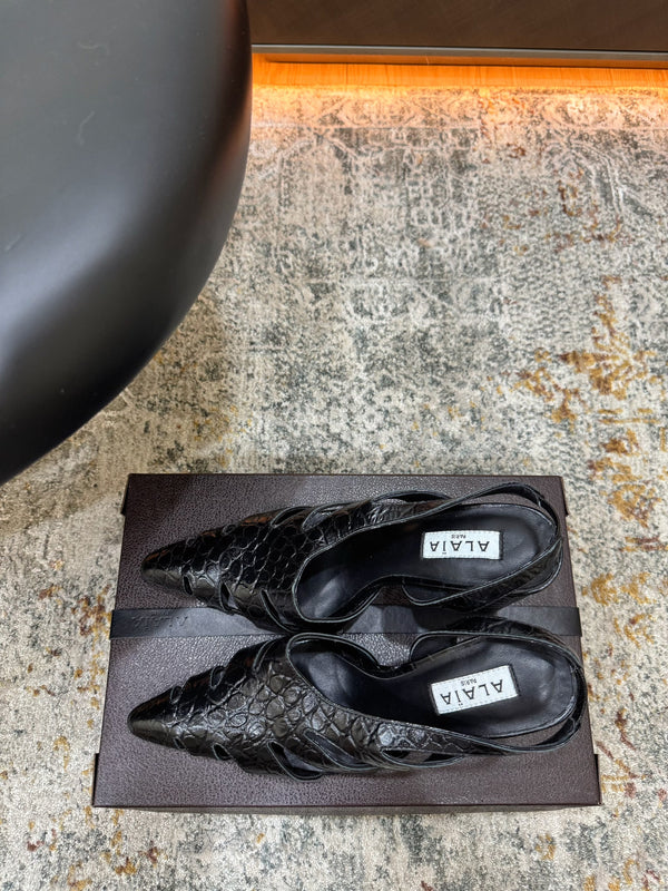Alaia Snake Print Slingback Pumps 9.5cm Black Cowhide 881560