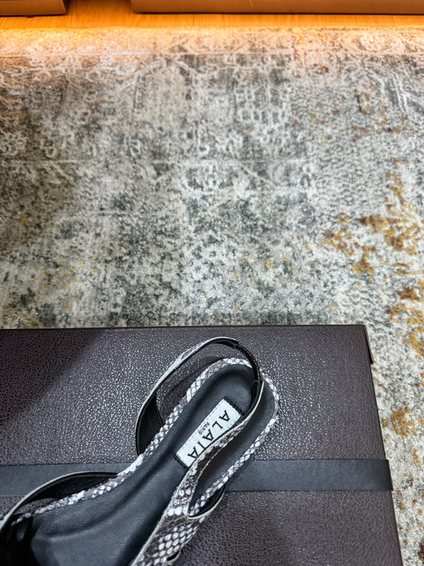 Alaia Snake Print Cutout Slingback Flats Grey Cowhide Leather 881557