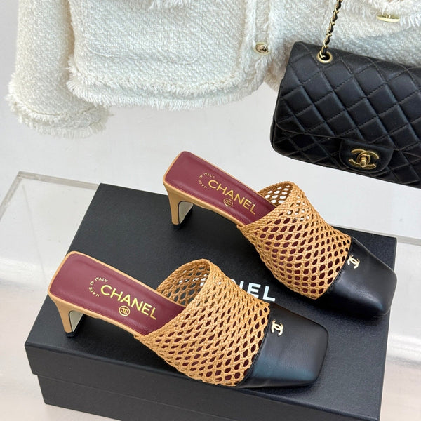 CC Woven Square-Toe Mules Tan Black Leather 887979