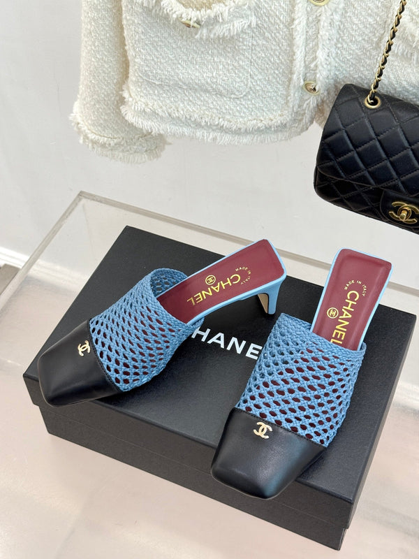 CC Woven Square-Toe Mules Blue Black Leather 887978