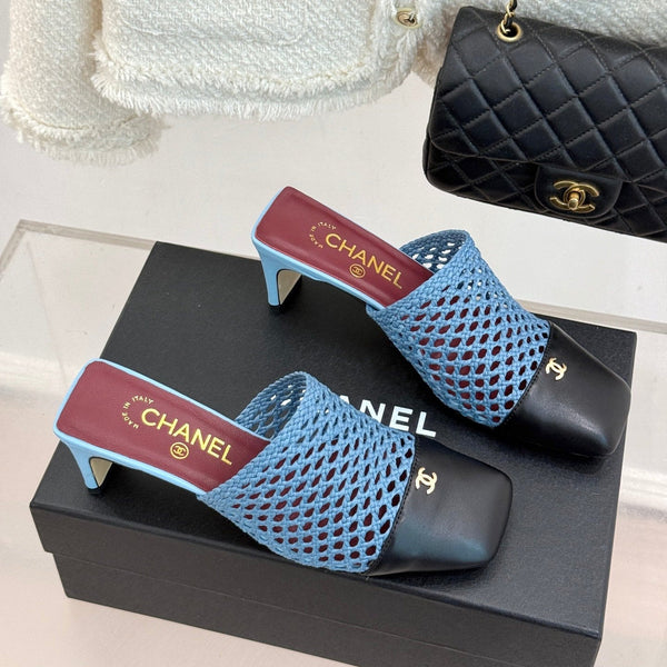 CC Woven Square-Toe Mules Blue Black Leather 887978