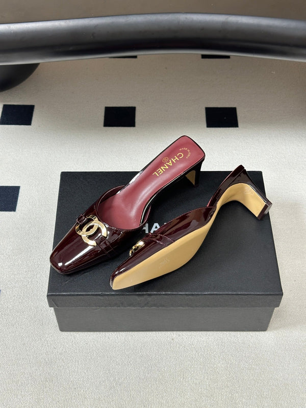 CC 26A Square Toe Mules 6cm Burgundy Patent Leather 888043