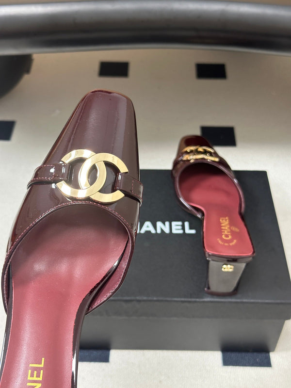 CC 26A Square Toe Mules 6cm Burgundy Patent Leather 888043