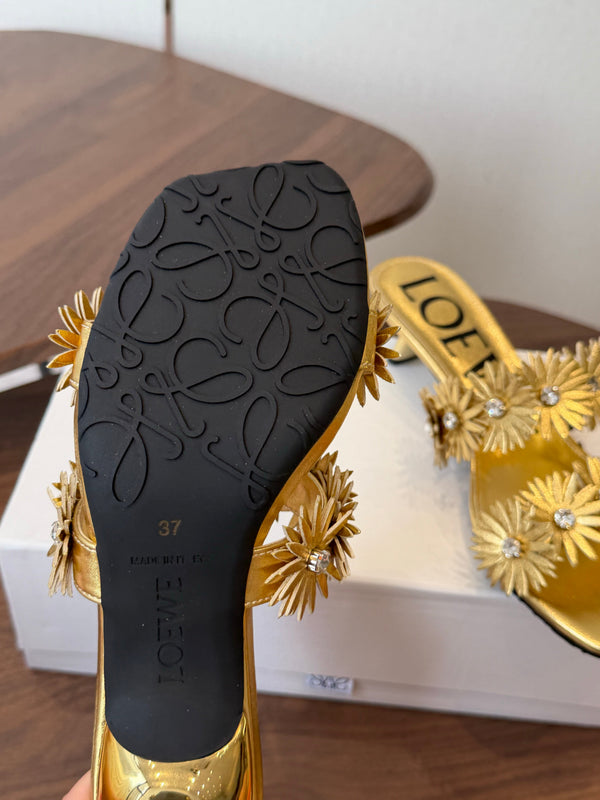 Loew Paula's Ibiza Petal Flower Sandals Metallic Gold Leather 889900