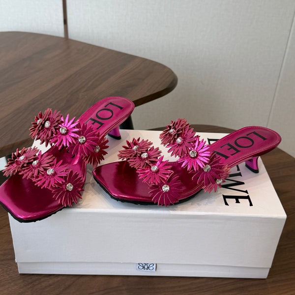 Loew Paula's Ibiza Petal Flower Sandals Pink Leather 889896