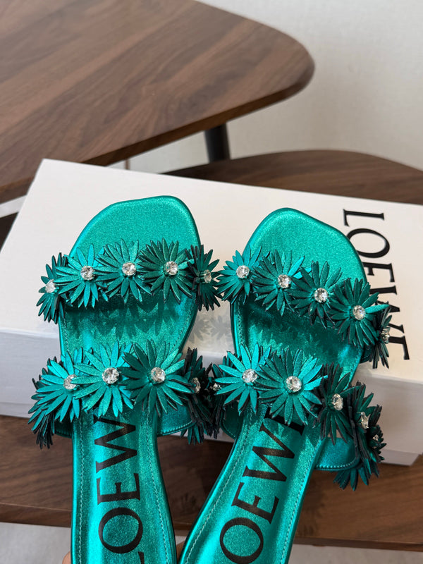 Loew Paula's Ibiza Petal Flower Flat Sandals Turquoise Leather 889890