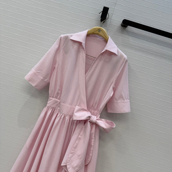 CD Dioriviera D-Stripes Ruffled Dress Pink White Polyester 401921