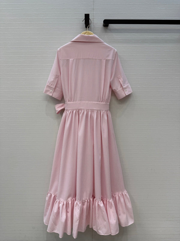 CD Dioriviera D-Stripes Ruffled Dress Pink White Polyester 401921