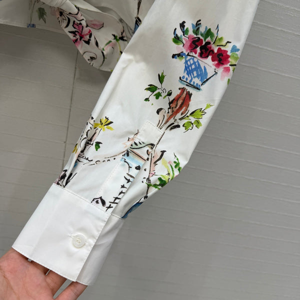 CD Dioriviera Arabesque Tie Blouse White Cotton 401995