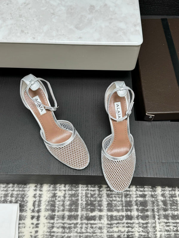 Alai Mesh Pumps 10.5cm Silver Mesh & Patent Leather