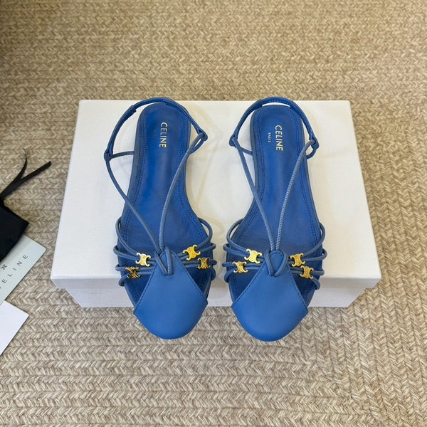 CL Gelie Flat Sandals Blue Calfskin Leather 891050